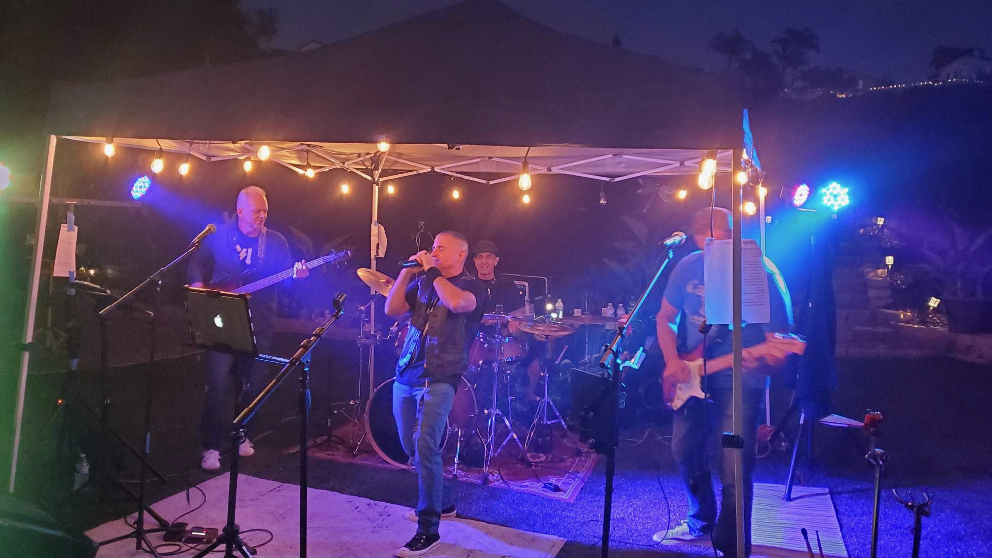 The Dirtbags performing at night